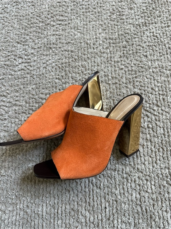 Zara Shoes - Zara Orange Suede Block Heel Mules